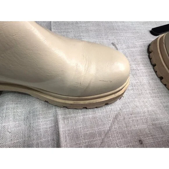 Bacia Chelsea Cream Leather Chunky Sole Ankle Boots With Ribbed Elastic Sides - Picture 5 of 7